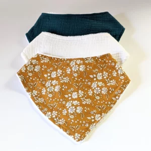 Trio de bavoir bandana Liberty Capel moutarde